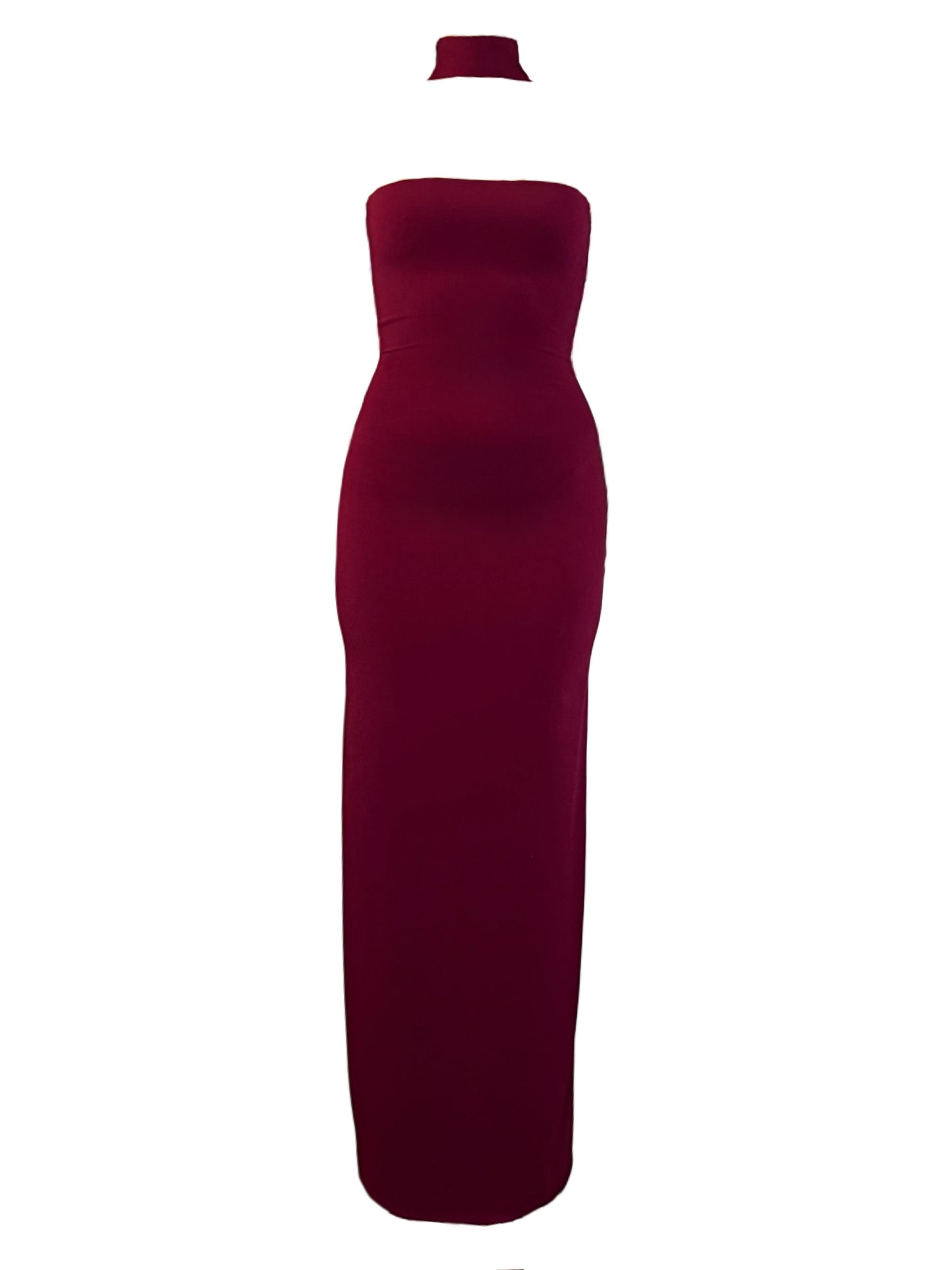 Red Long Dress with Tie Neck Detail