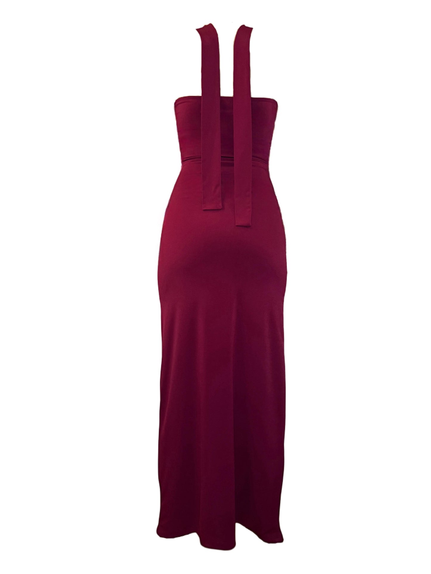 Red Long Dress with Tie Neck Detail